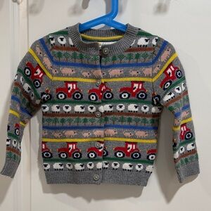 BabyBoden Farm-Themed Gray Cardigan